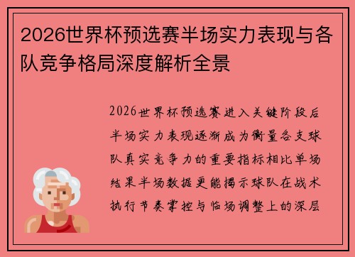 2026世界杯预选赛半场实力表现与各队竞争格局深度解析全景